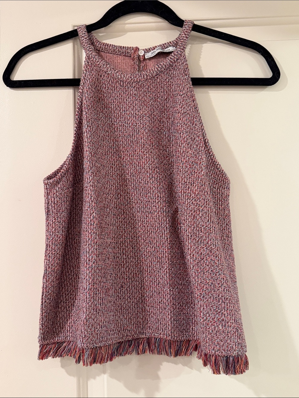 Zara Two-Tone Pink Knit Fringe-Hem Tank Top